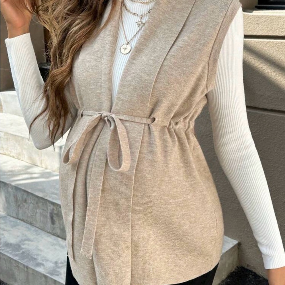Women's Beige Knit Sweater Vest